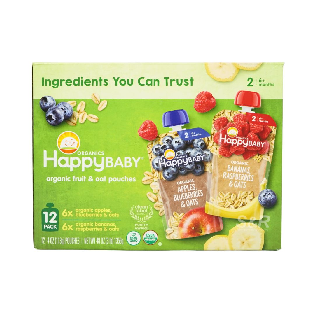 Happy Baby Organic Fruit and Oat Pouches 12 x 113g